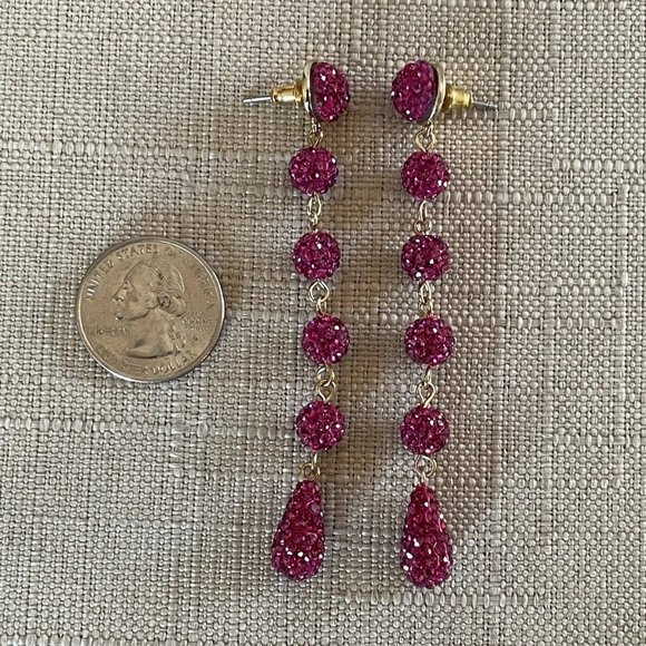 Valentine’s Gift Women Earring Deep Pink Drop Down Ear Jewelry - Picture 5 of 12